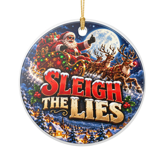 Sleigh the Lies Christmas Ceramic Ornament