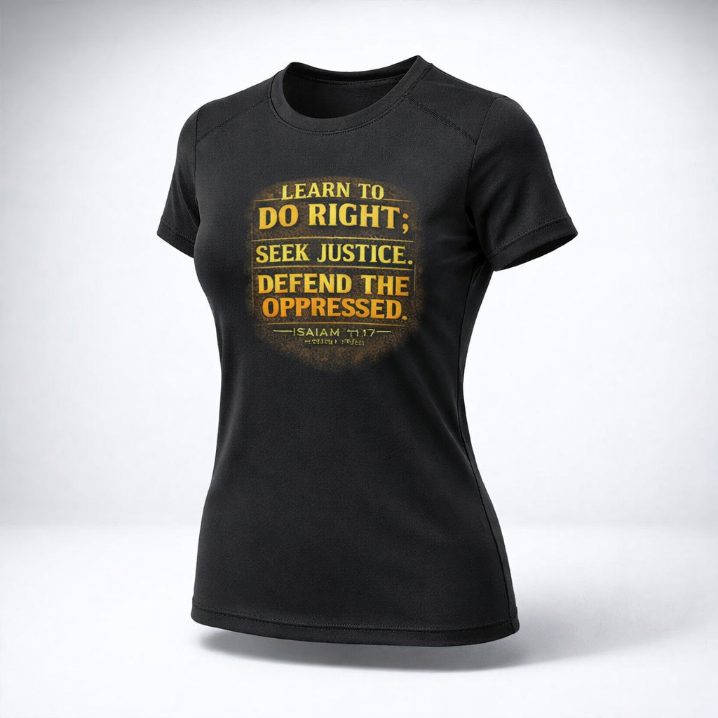 Women's Learn to Do Right. Seek Justice. Defend the Oppressed.™ | Isaiah 1:17 T-Shirt