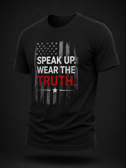 Speak Up. Wear the Truth.™ Freedom Graphic Tee – Distressed American Flag - Dark