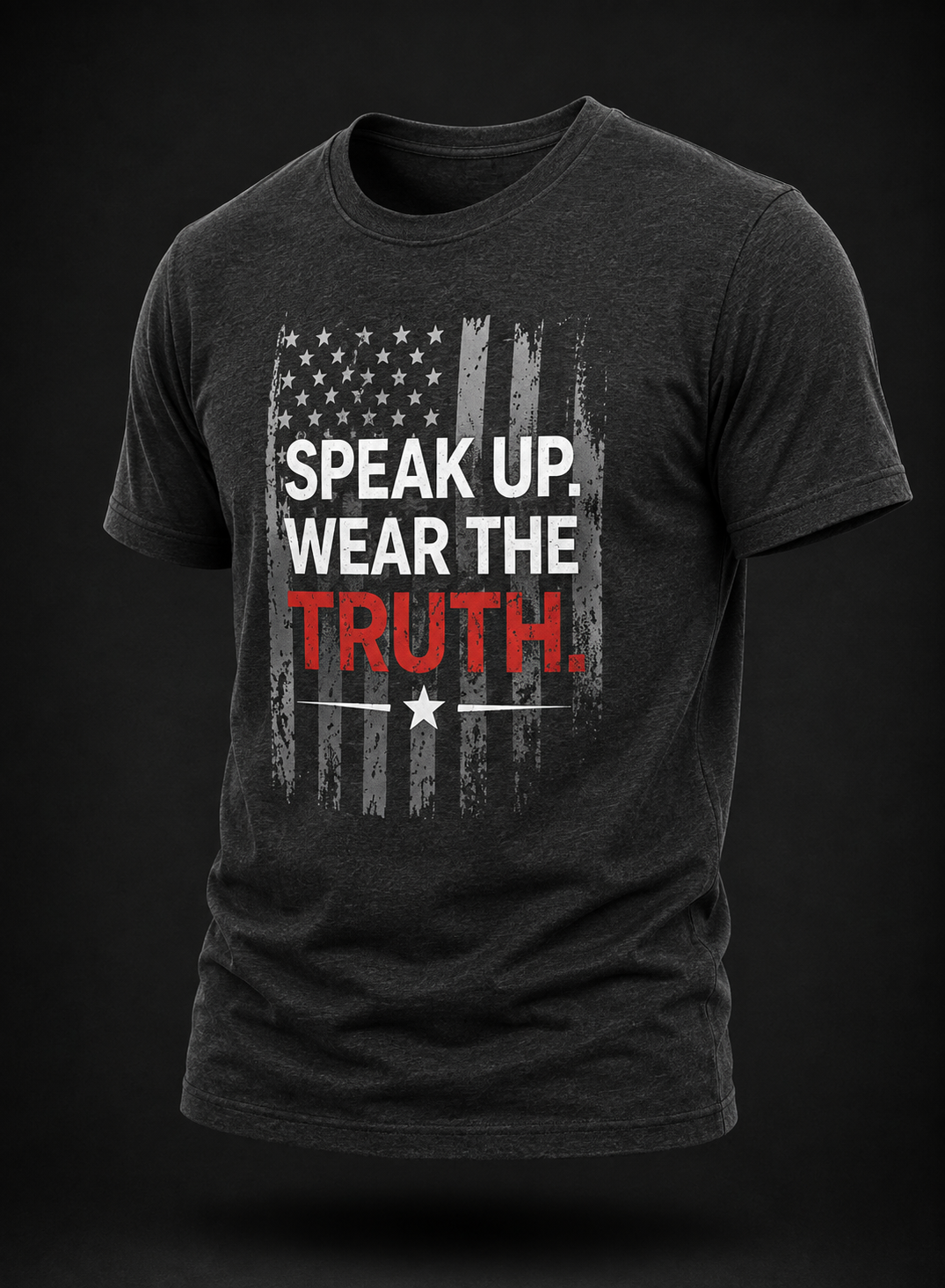 Speak Up. Wear the Truth.™ Freedom Graphic Tee – Distressed American Flag - Dark