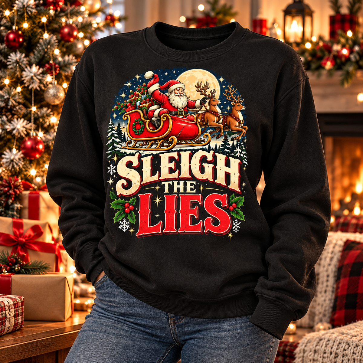 Sleigh the Lies Christmas Sweatshirt – SpeakUpTees Holiday Collection
