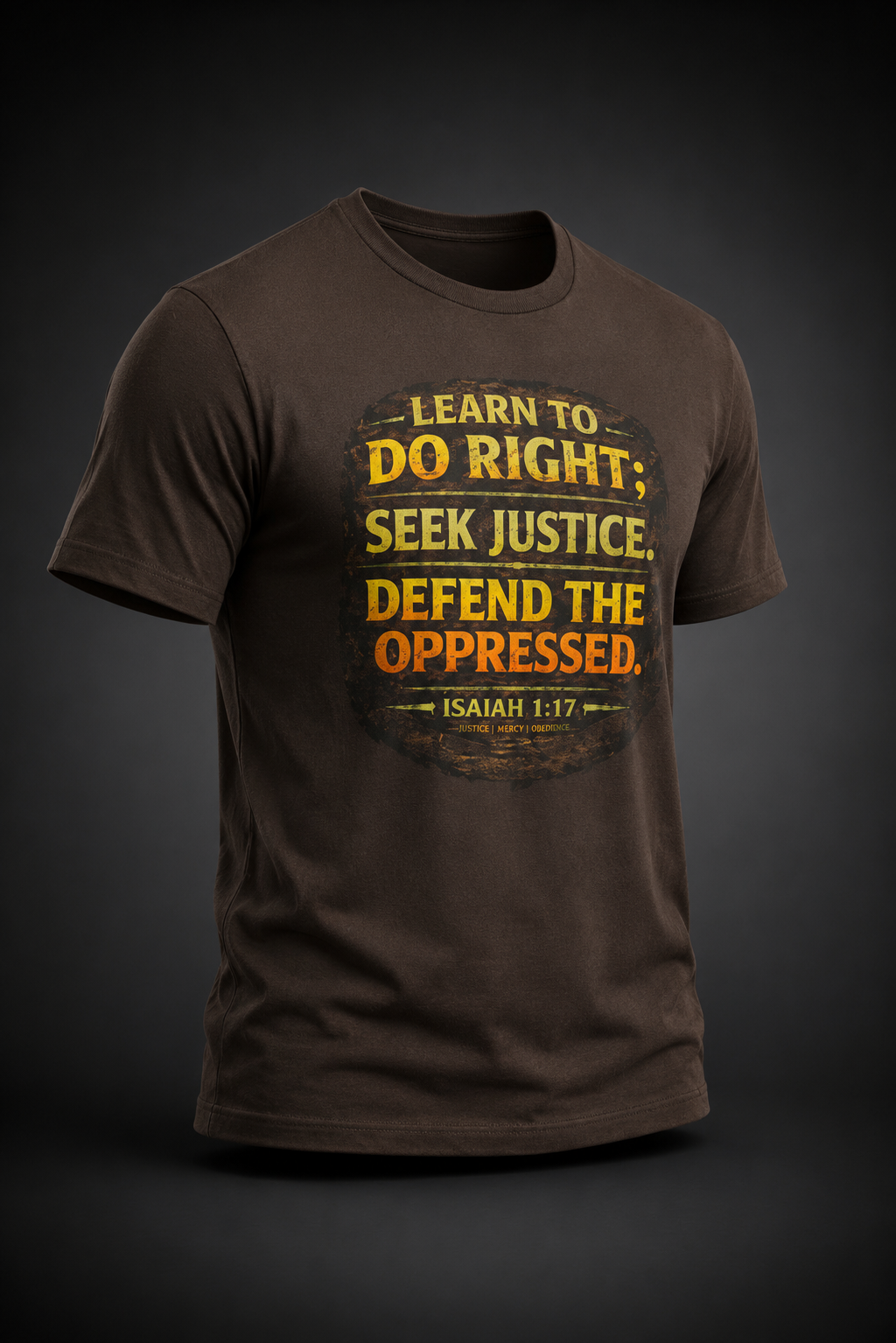 Learn to Do Right. Seek Justice. Defend the Oppressed.™ Men's T-Shirt | Isaiah 1:17
