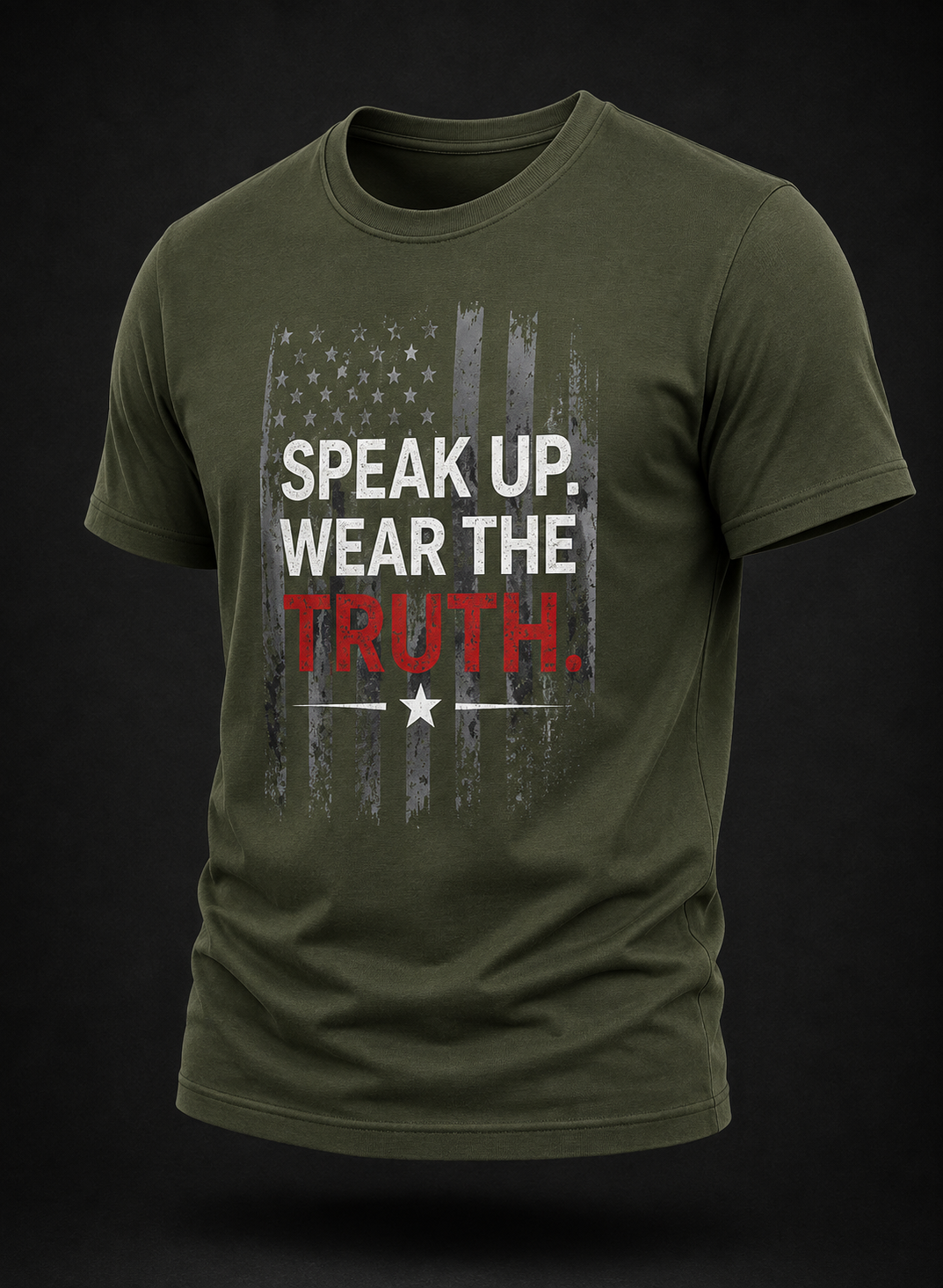 Speak Up. Wear the Truth.™ Freedom Graphic Tee – Distressed American Flag - Dark