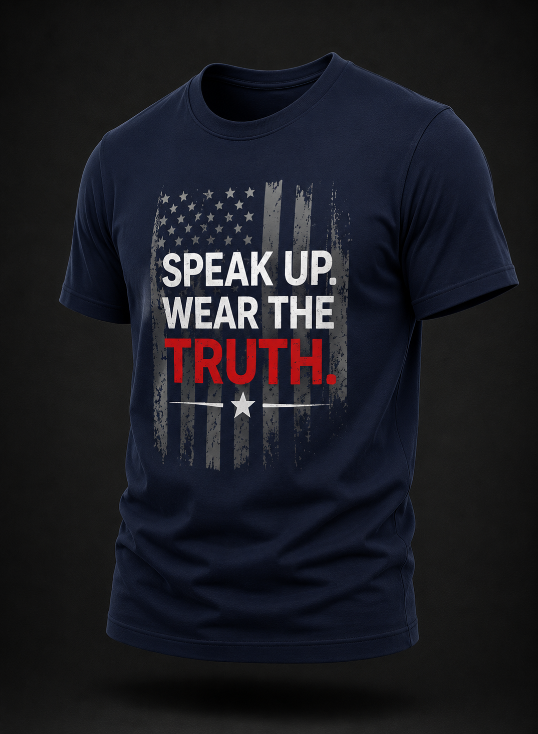 Speak Up. Wear the Truth.™ Freedom Graphic Tee – Distressed American Flag - Dark